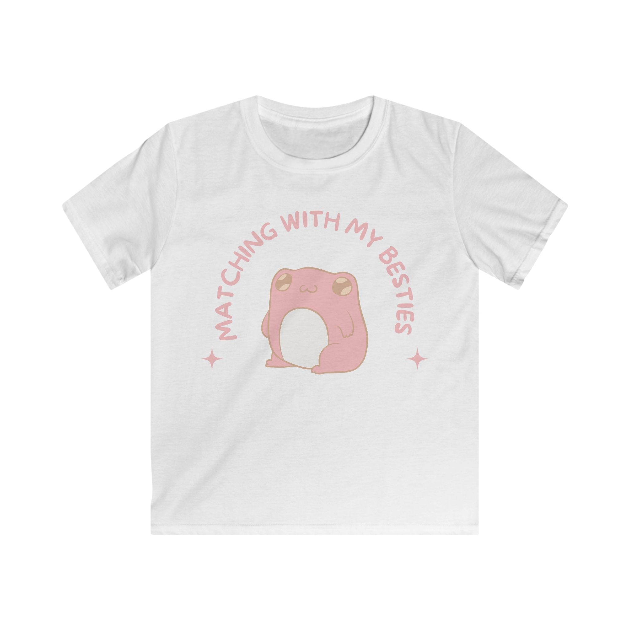 Pink Frog Besties Kids T-Shirt – Sensory Friendly Soft Cotton – No Side Seams – Pastel Pink Neurospicy Gift – Cute Froggy Best Friend Tee