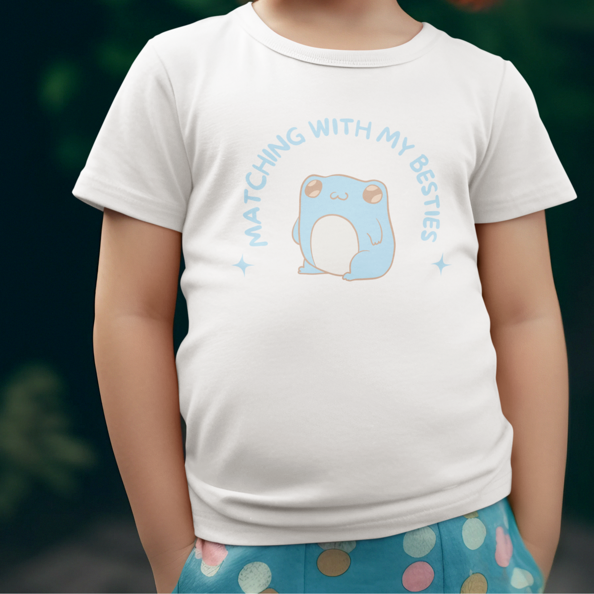 Blue Frog Matching Besties Kids Tee – Sensory Friendly Seamless T-Shirt – No Itchy Tags – Calm Blue Neurodivergent Gift – Soft Froggy Best Friend Top