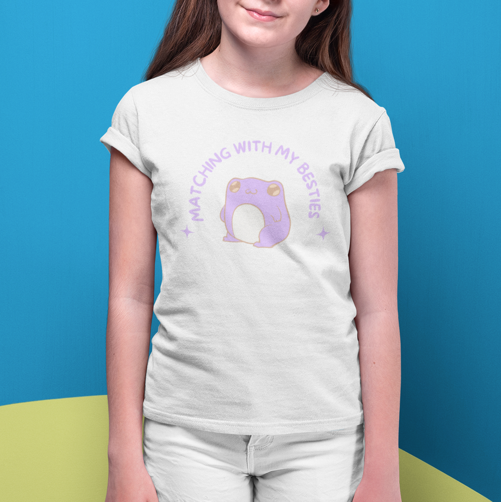 Matching Besties Frog Kids T-Shirt – Sensory Friendly Soft Cotton Tee – No Side Seams Tagless – Neurodivergent Neurospicy Gift – Blue Purple Pink