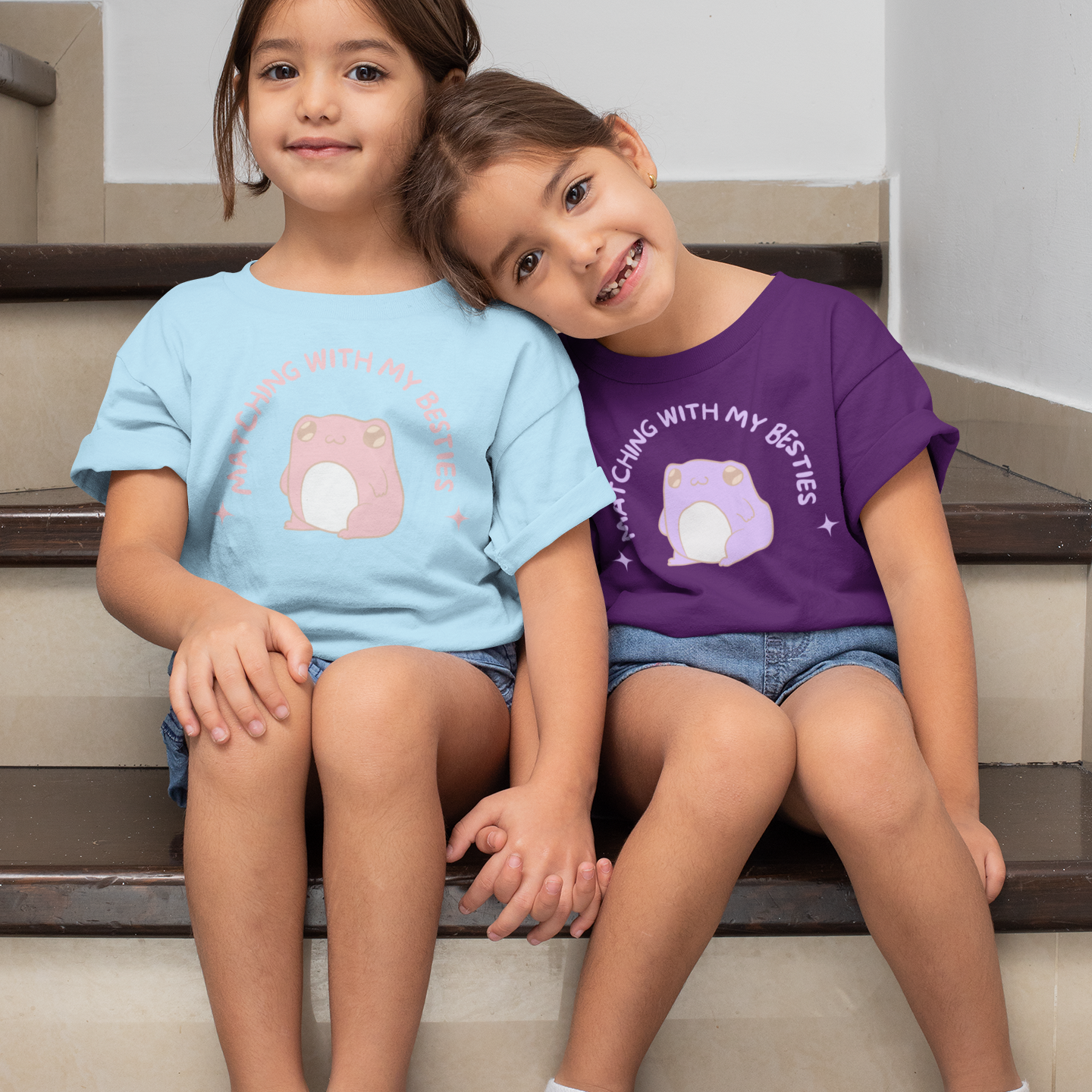 Matching Besties Frog Kids T-Shirt – Sensory Friendly Soft Cotton Tee – No Side Seams Tagless – Neurodivergent Neurospicy Gift – Blue Purple Pink