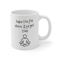 White mug with black text and a minimalist figure on a white background. burnout gift mug.